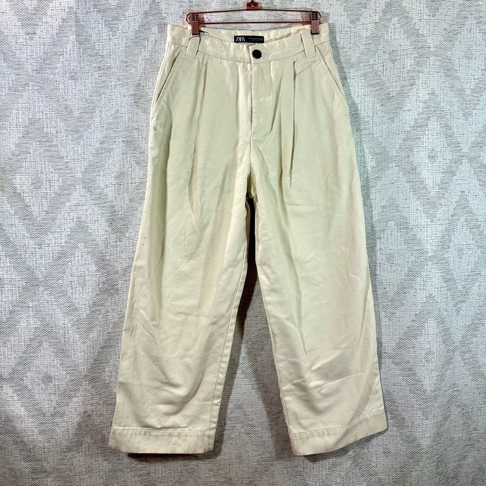 NWT Zara cream high waisted denim straight leg pants size 29